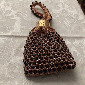 Vintage Black Rhinestone And Gold Handbag